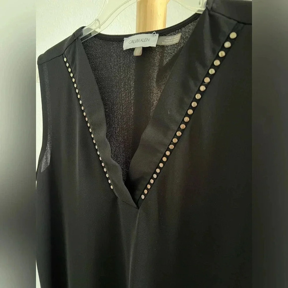 Calvin Klein Women's Embellished-Trim V-Neck Top Black Size Medium - Picture 3 of 7